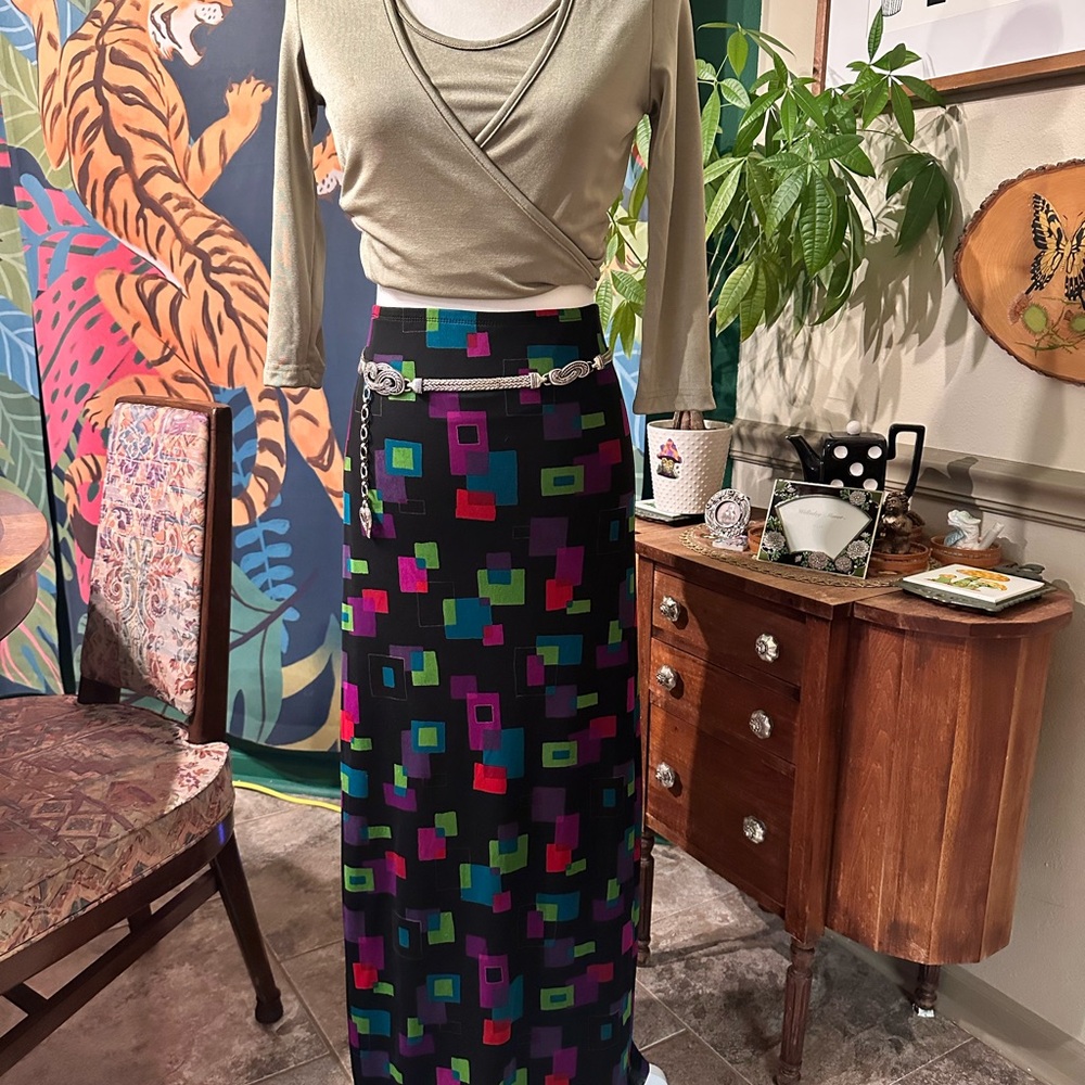 Carole Little Black and Pink Maxi Pencil Skirt